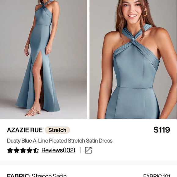 Azazie Backless Dusty Blue Satin Dress - Picture 2 of 5